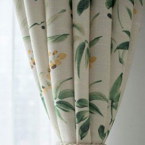 Semi Blackout Floral Green Leaves Printed Curtain